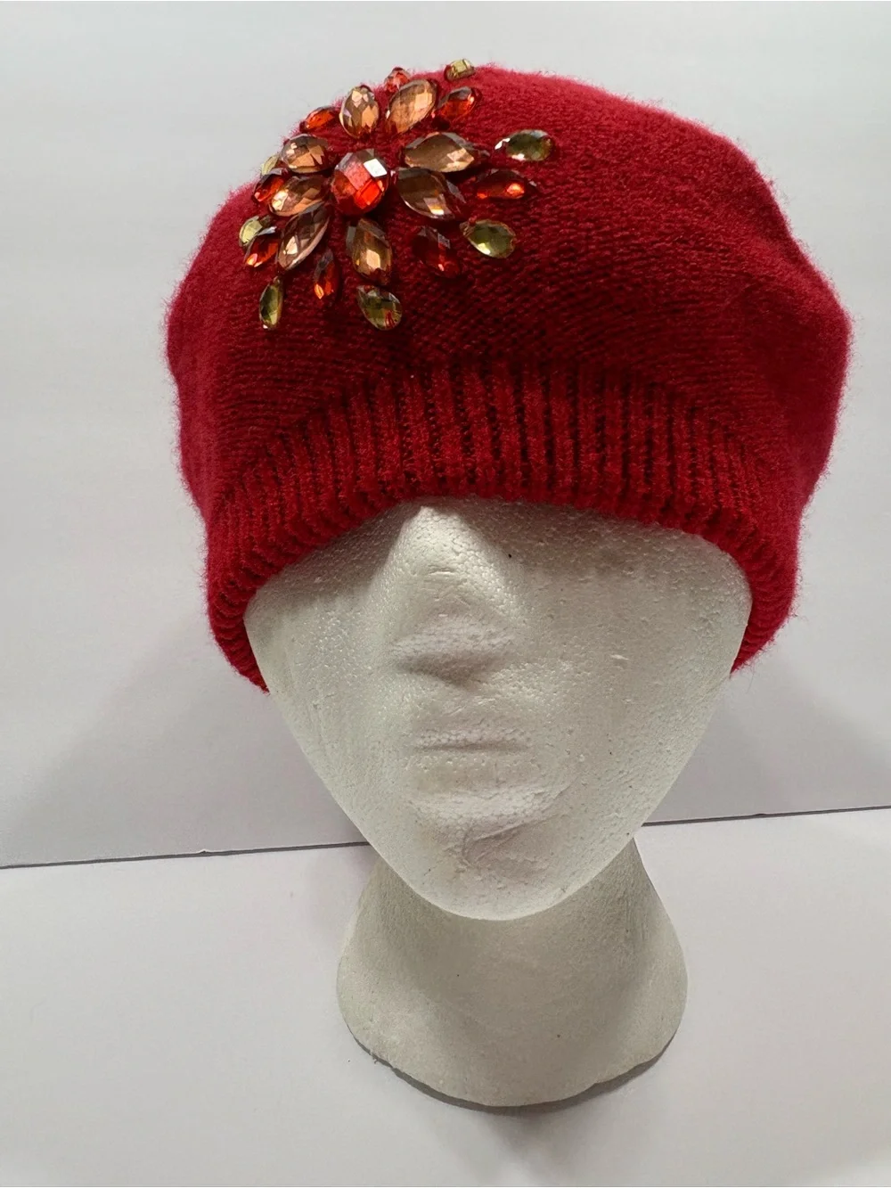 Embellished Red Knit Beret